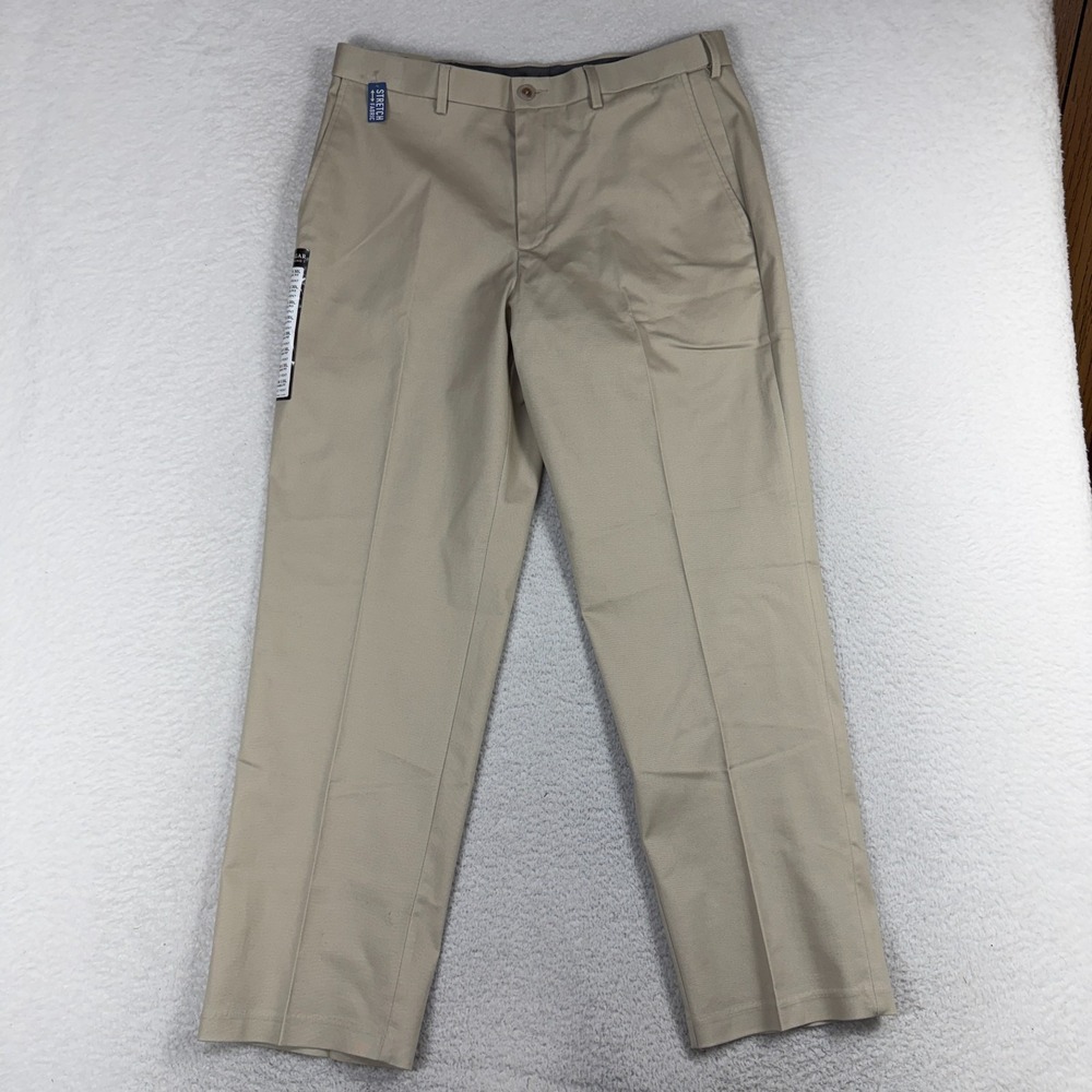 Haggar Premium No Iron Khaki Pants Mens 34x30 (33x30) Beige Classic Fit NWT